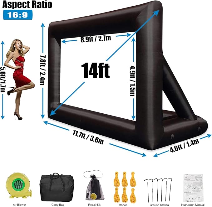 Pantalla Inflable para Proyector 14FT Exterior con Soplador y Bolsa miniatura 4