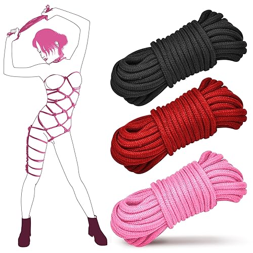 Sex Bondage BDSM Ropes Restraints Set - 3Pack 10M/32Ft 8MM Cotton Shibari Sex Rope for BDSM Beginner, Sex Bondage Restraint Kit Bed SM Adult Sex Toys for Women Men and Couples (Black+Red+Pink)