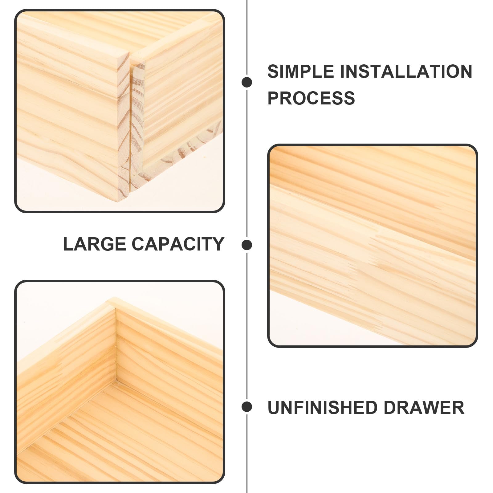 Cassetto in Legno Grezzo per Mobili, Finitura Fai da Beige