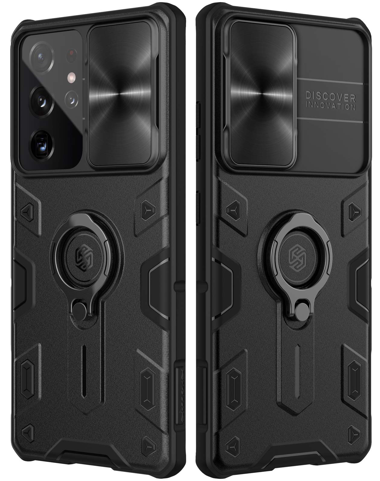 Galaxy S21 Ultra Case with Ring Kickstand Slide Camera Cover, Armor CamShield Military Grade PC & TPU Impact-Resistant Bumpers Protective Case for Samsung Galaxy S21 Ultra (Black, S21 Ultra)