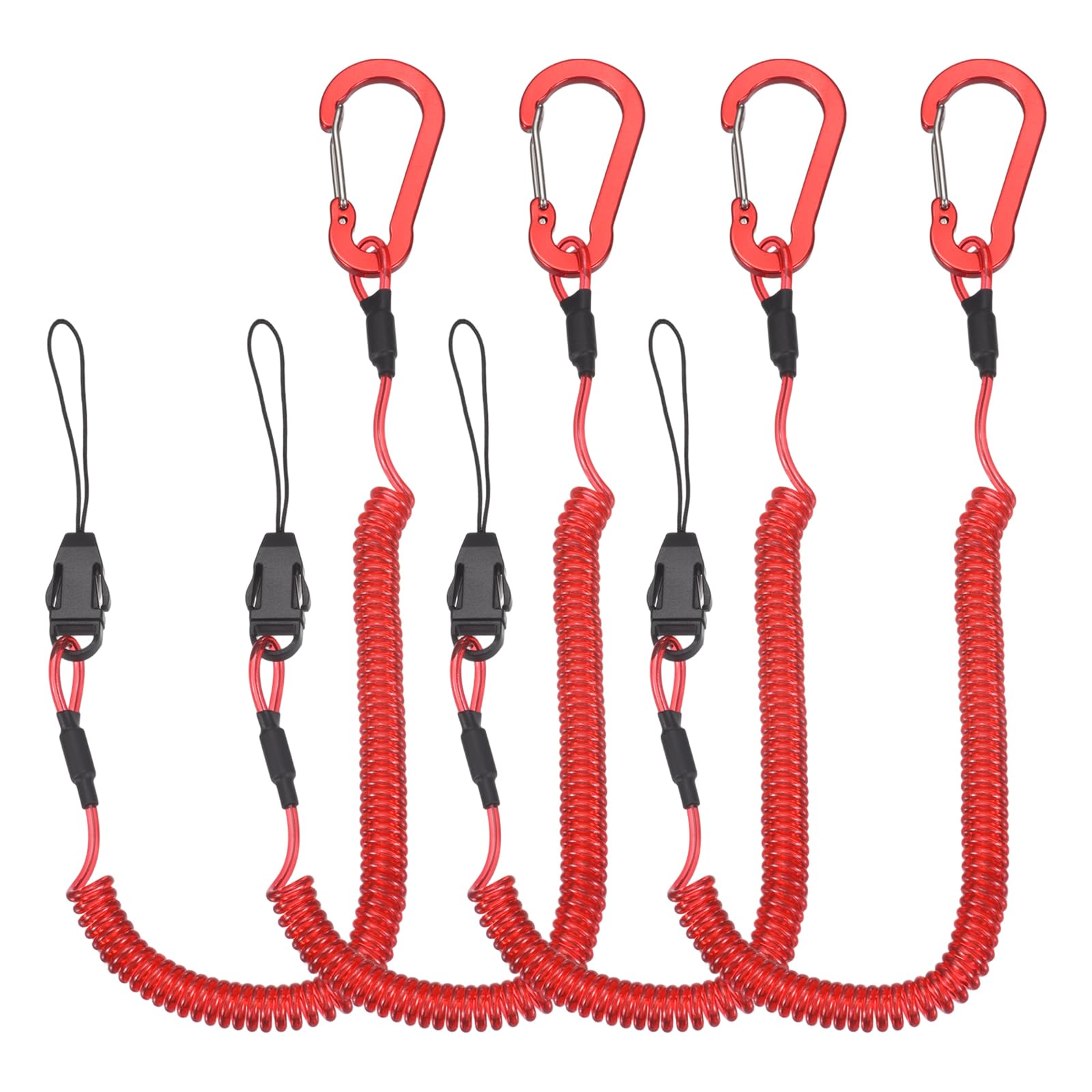 PATIKIL Fishing Lanyard, (1500mm Length, Red) (4Pcs), Retractable Coiled Tether Anti-lost Rope Coiled with Carabiners and Detachable Buckle, Suit for - Fishing/Hunting /Hiking/Boating