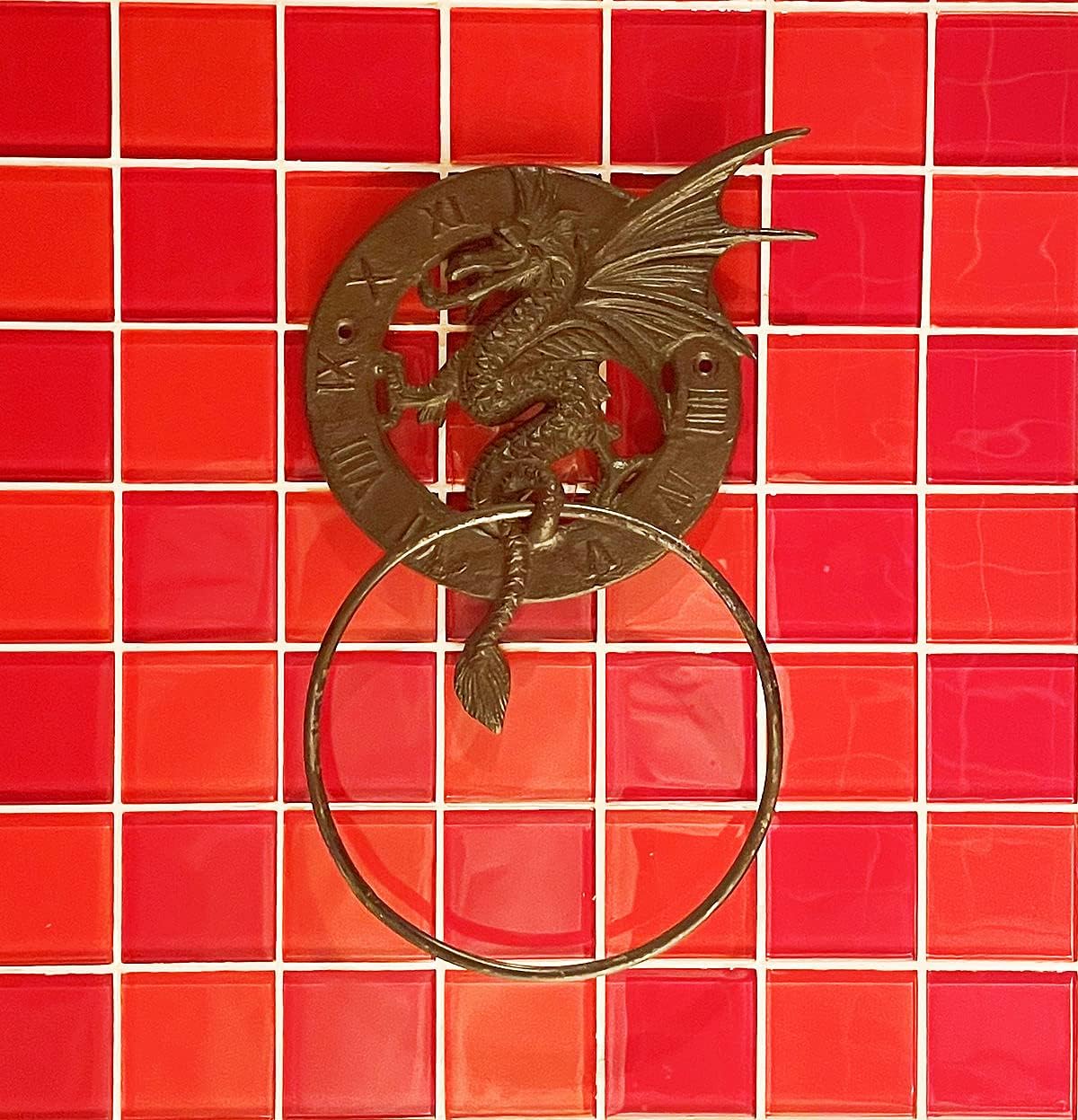 Cast Iron Antique Dragon Towel Ring, Wall Mounted Medieval/Gothic Accessories for Bathroom