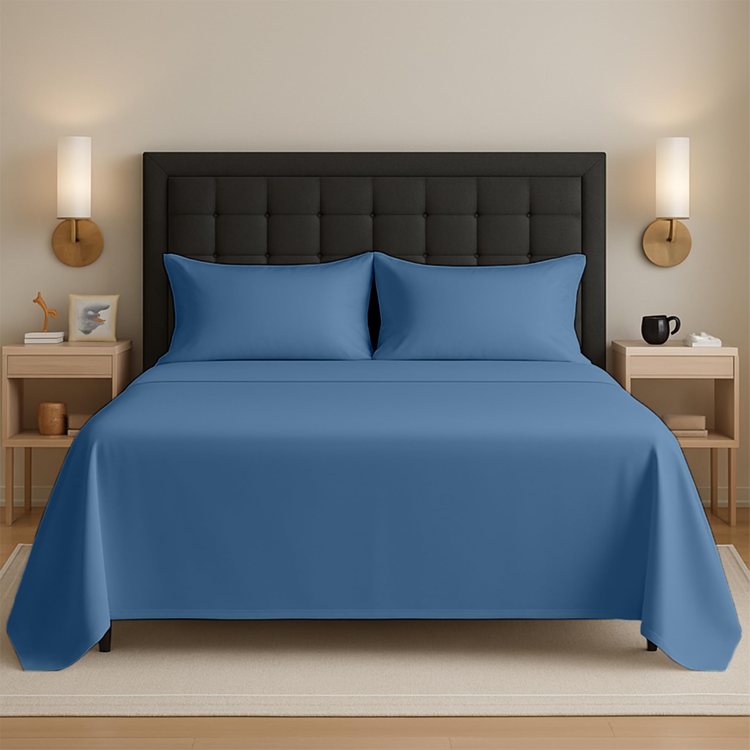 Egypto Easy Care Super King Flat Sheet – Breathable & Hypoallergic Flat Sheets – Shrinkage & Fade Resistant Flat Bed Sheet Mid Blue — image 1