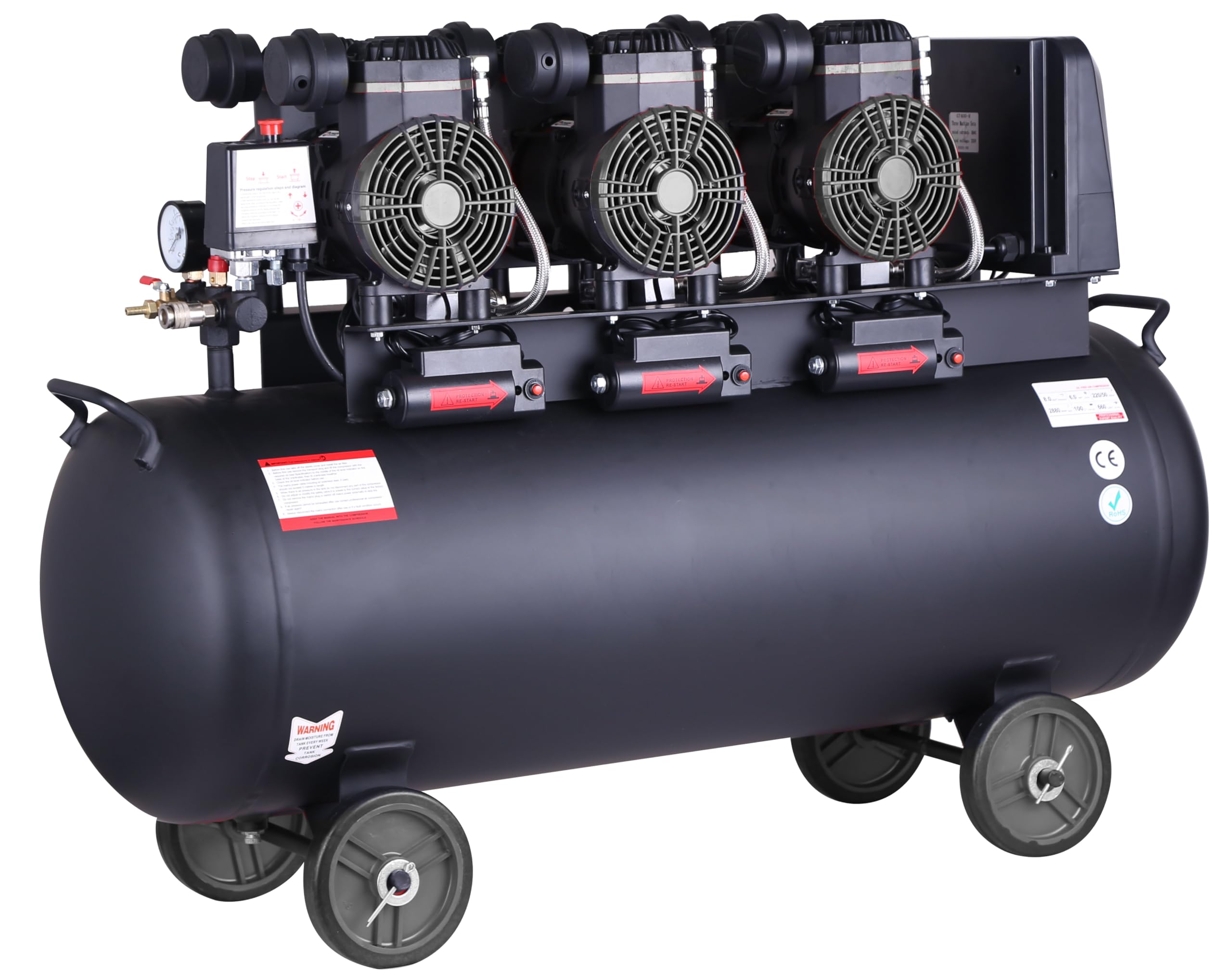 Compresor de aire profesional con certificado CE SILENCIOSO, 150 litros 4.5 cv 8 Bares
