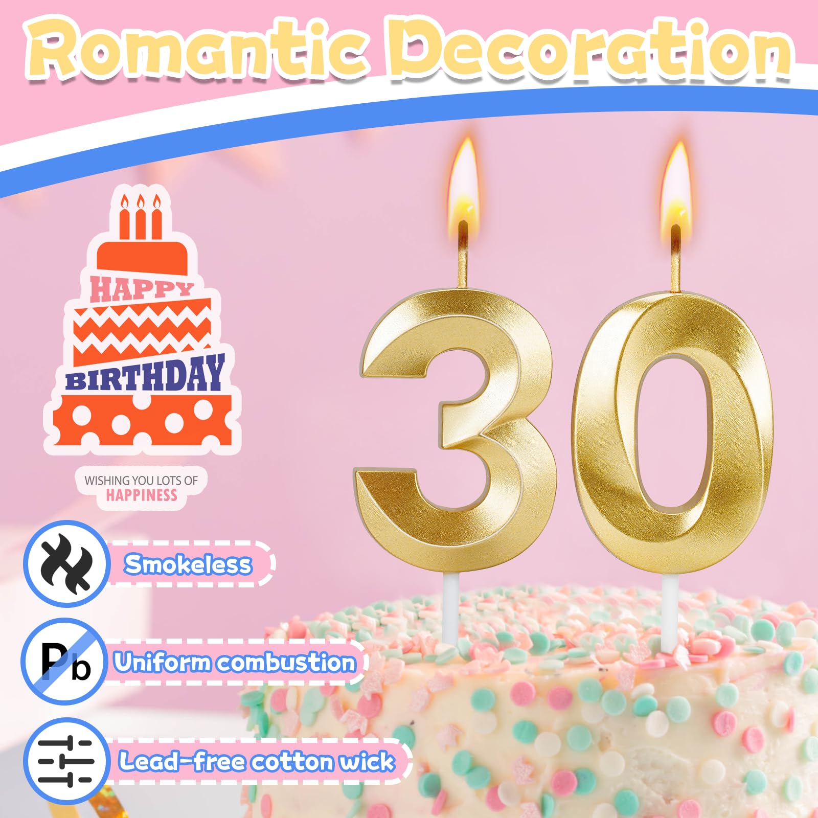 Velas de cumpleaños número 30 para pastel, velas de números dorados para decoración de tartas de feliz cumpleaños, decoraciones de cumpleaños para ella, él, fiesta, aniversario, boda