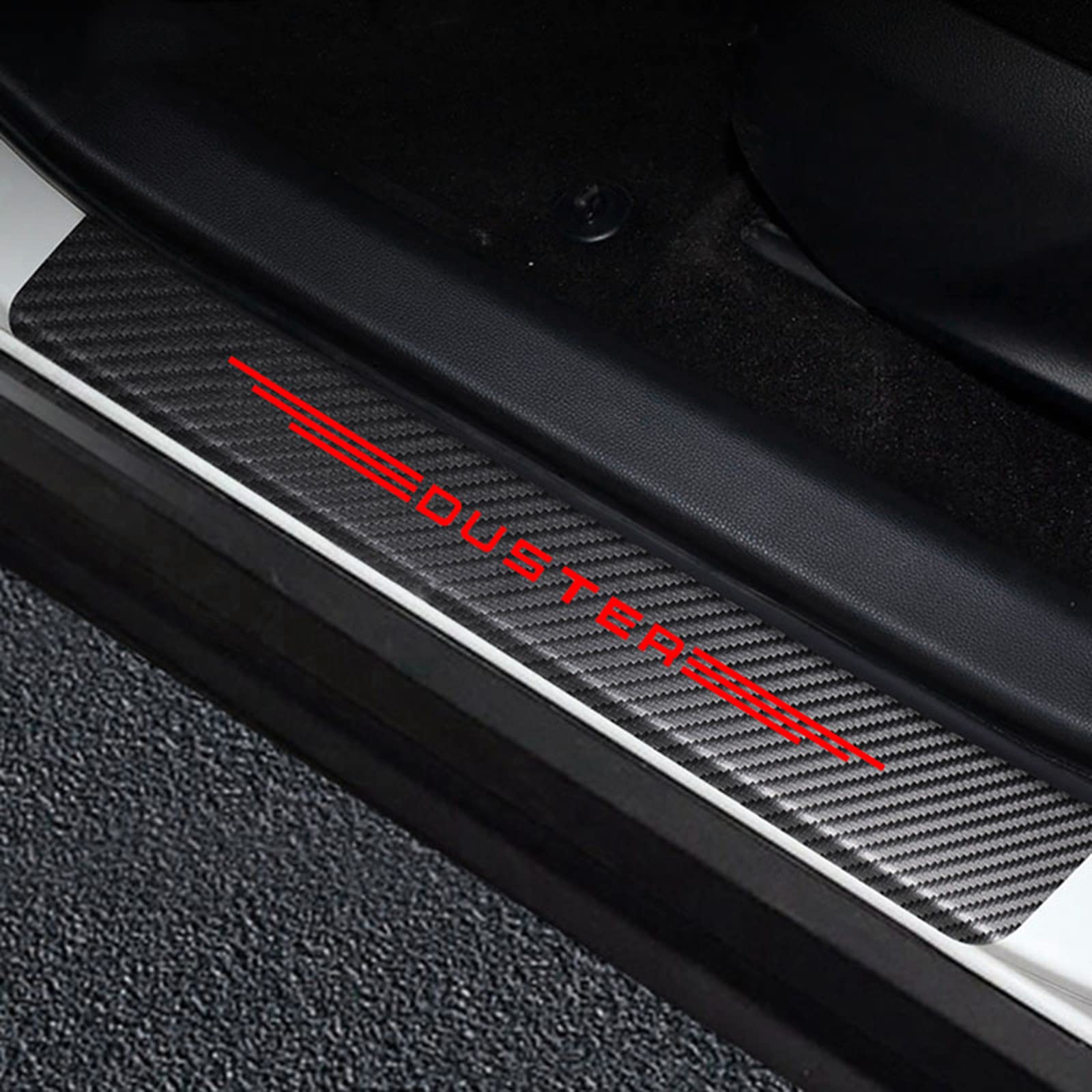Symilov Red 4Pcs Car Door Sill Protector Kick Plates For Ren-Ault Dacia Duster, Auto Carbon Fiber Scuff Guard Threshold Cover Pedal Sticker Trim Accessories - Non-Slip,