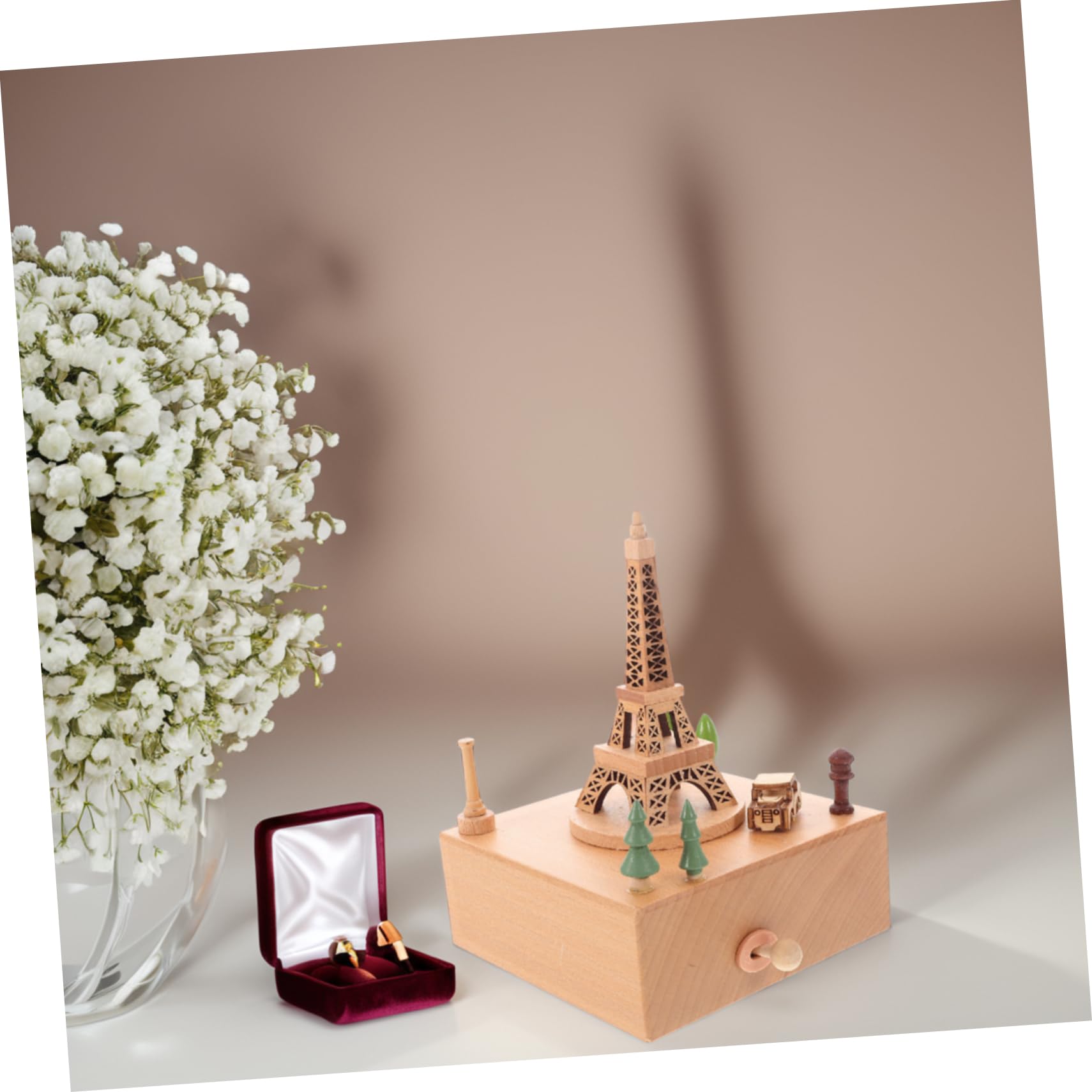 ULTECHNOVO Caja de Música de Madera con Mecanismo de Cuerda Torre Eiffel para Decoración de Aniversarios Navidad Cumpleaños y Fiestas Cajita Musical para Niñas