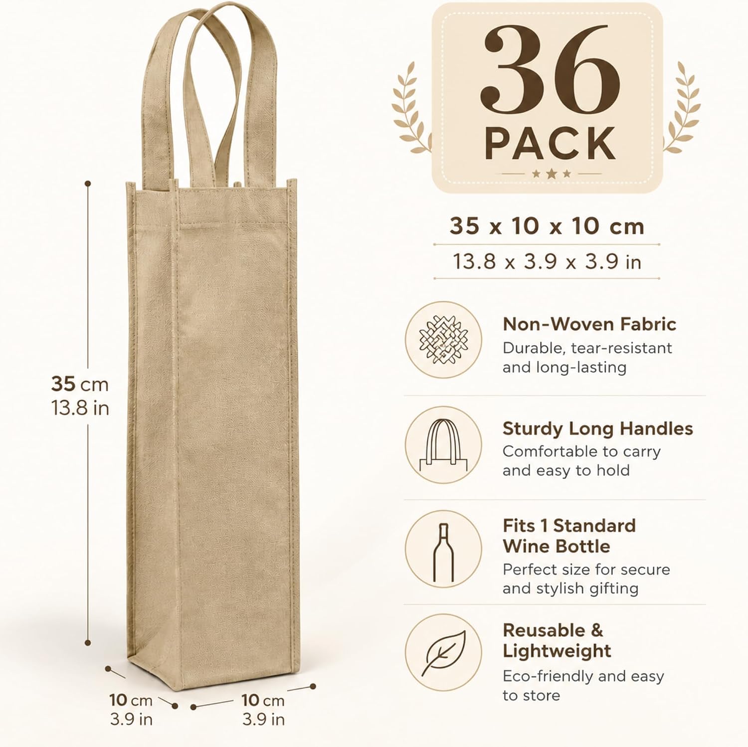 Hoolerry 36 Pcs Wine gift Bags Single Bottle Non-woven Reusable,‌khaki‌ image 2