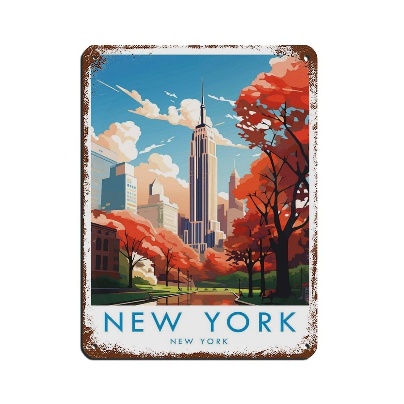 New York Travel, Travel Decor Tin Sign Vintage Metal Pub Club Cafe Bar Home Wall Art Decoration Poster Retro 12x16inch(30x40cm)