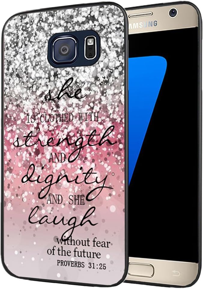 S7 Case Christian Quotes, Samsung Galaxy S7 Hard Plastic Cell Phone Cases Cover Bible Verses Theme Proverbs 31:25, She is Clothed in Strength and Dignity and she Laughs Without Fear of The Future
