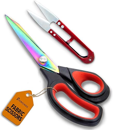 Tijeras de tela, 9.5 pulgadas, de acero inoxidable con revestimiento de titanio, tijeras de costura extra afiladas para corte de tela, tijeras de