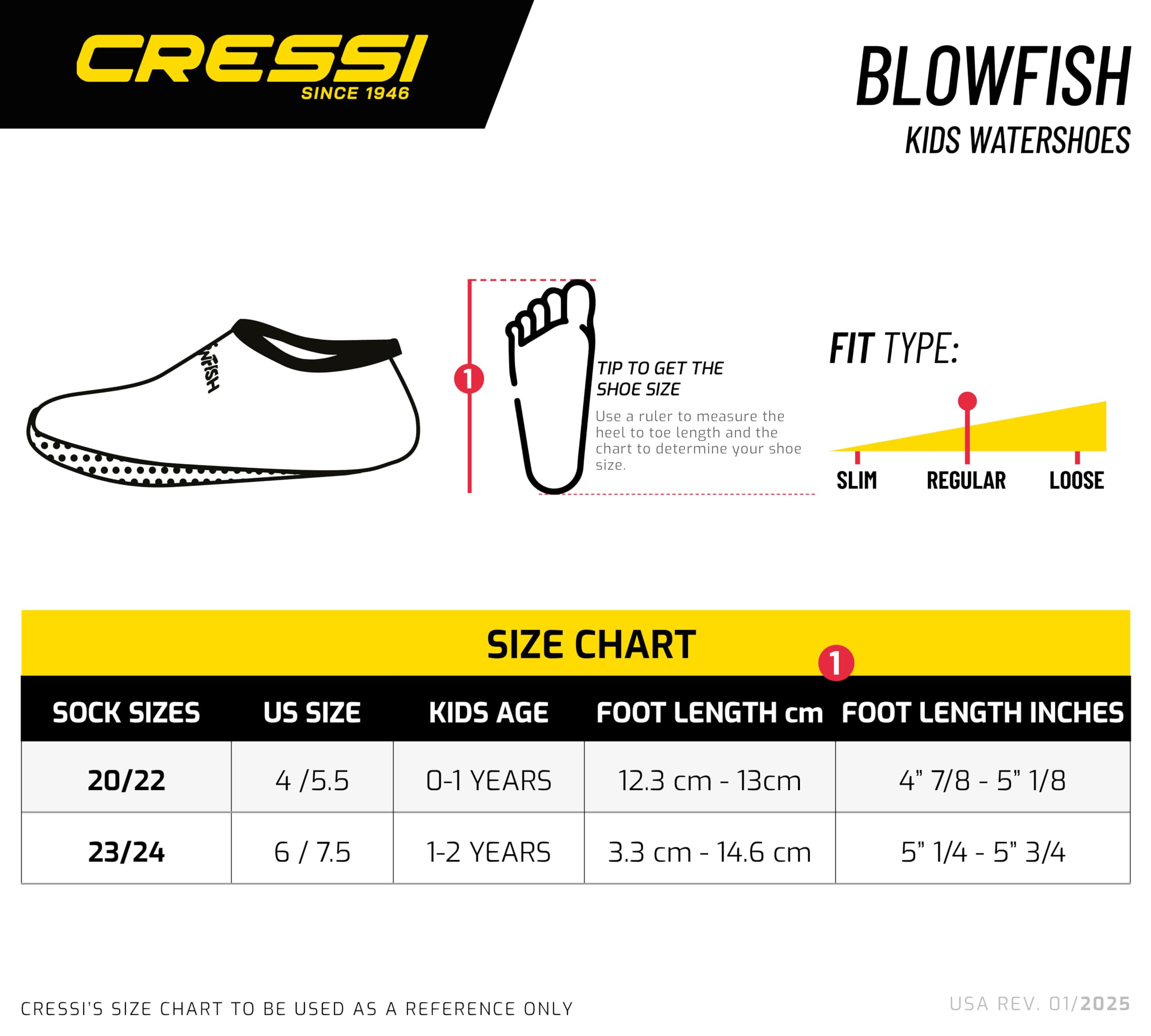 Cressi Calzini da acqua in neoprene per bambini, caldi, morbidi, confortevoli, antiscivolo, durevoli, ideali con pinne - Blowfish: progettati in Italia