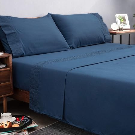 Bedsure Navy Twin Sheets Set for Kids - Soft 1800 Bedding Microfiber Twin Sheets Set with Fitted Sheet, 3 Pieces Twin Size Sheet