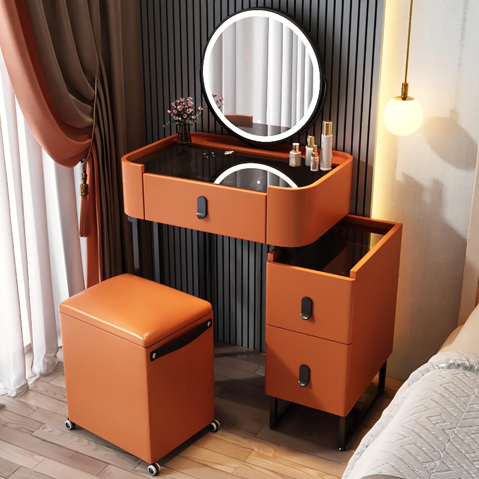 asdchZen White Vanity Desk With Adjustable Brightness Mirror-Stylish Wooden Makeup Table For Girls & Women Perfect For Bedroom & Dressing Room Essentials.
