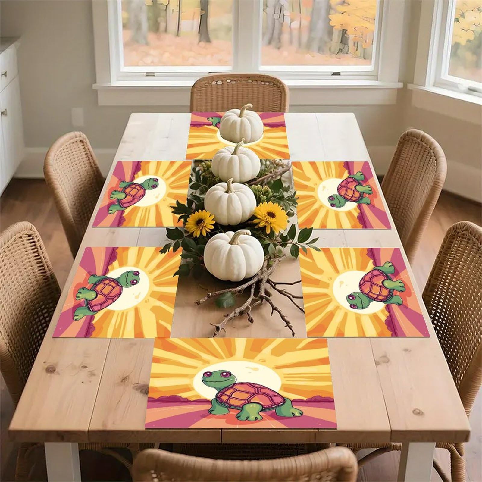 Turtle in The Sun Placemats Wipeable Heat Resistant Table Mats Washable Flax Place Mats Elegant Cloth Non-Slip Placemat for Kitchen Dinning Party Table Decor 12 * 18 in