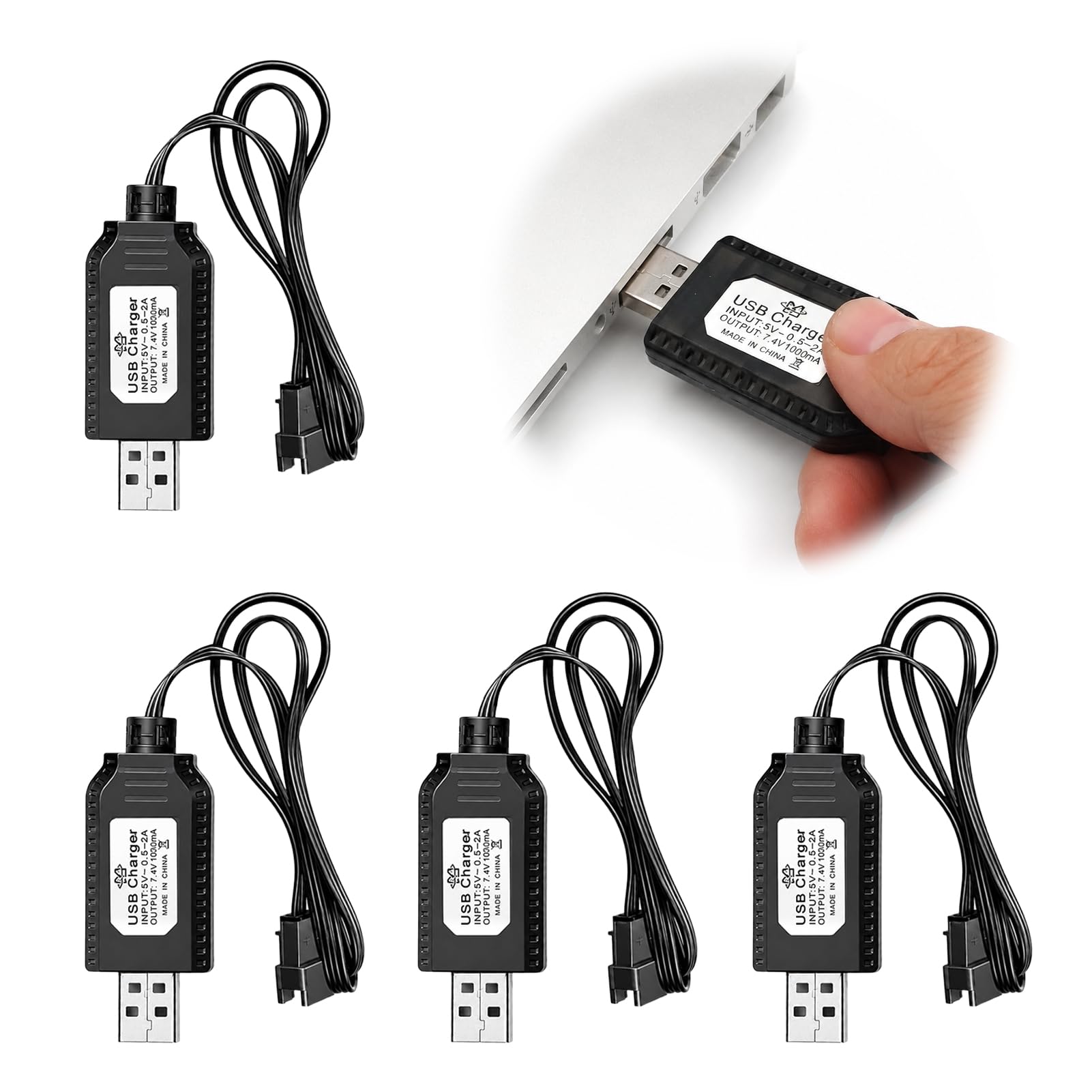 4PCS 7.4V USB Battery Charger Cable with SM-4 Pin Connector & LED Indicator