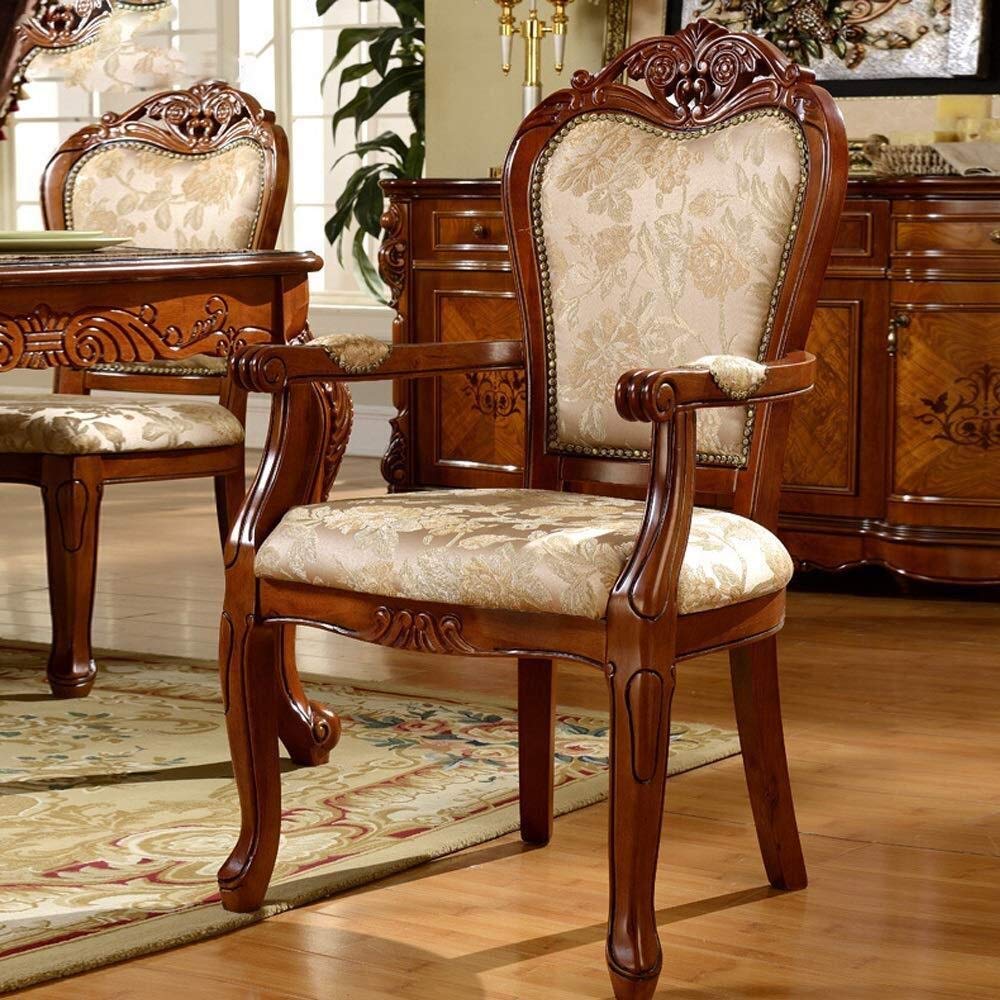 WXQ-XQ Dining Chairs Continental Hotel Family Leisure Carved Wooden Chair Armrest Negotiations Easy To Assemble 2 for Restaurant Lounge (Color : Brown, Size : 50x58x106cm)