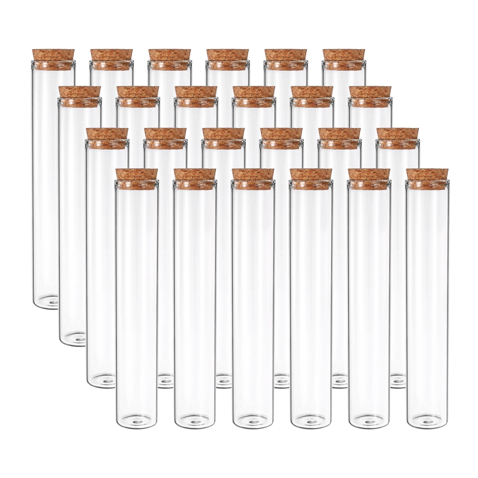 PATIKIL Tubos de ensayo de 90 ml, 24 unidades, 6,69 x 1,18 cm, cristal transparente, fondo plano, tubo de ensayo, recipiente con tapón de corcho para perlas, fiestas, dulces, sales de baño