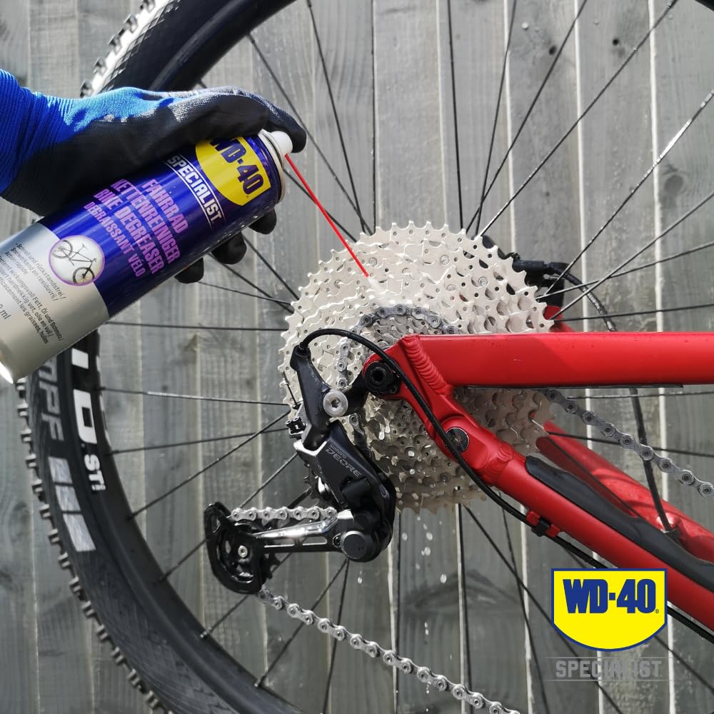 WD-40 Specialist Środek do czyszczenia łańcuchów rowerowych 500 ml – skuteczny środek do czyszczenia łańcuchów rowerowych do usuwania brudu, rdzy i osadów ze wszystkich typów rowerów, spowalnia