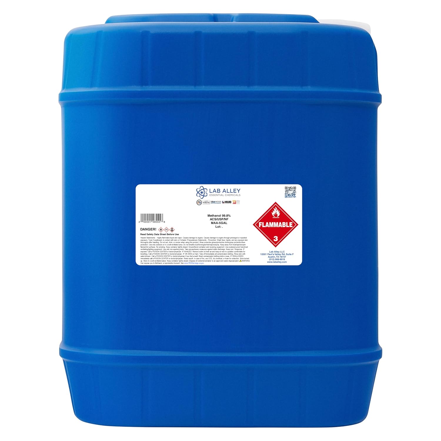 Lab Alley Methanol ≥99.8% ACS Reagent, 1 Gallon (Pack of 4 x 1 Quart Bottles)