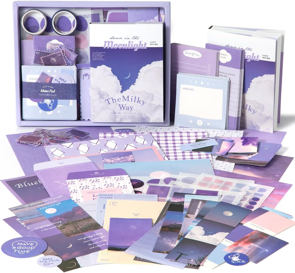 Niwlix Scrapbook Kit with A6 Grid Notebook, Bullet Junk Journals, DIY Gift Aesthetic Journaling Supplies for Teen Girl Women (Purple Kit)