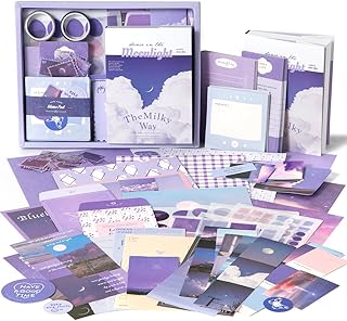Niwlix Aesthetic Scrapbook Kit, 346 Pcs, A6 Grid Notebook, Scrapbook/Background Papers, Folding Labels, Envelopes, Washi, ...