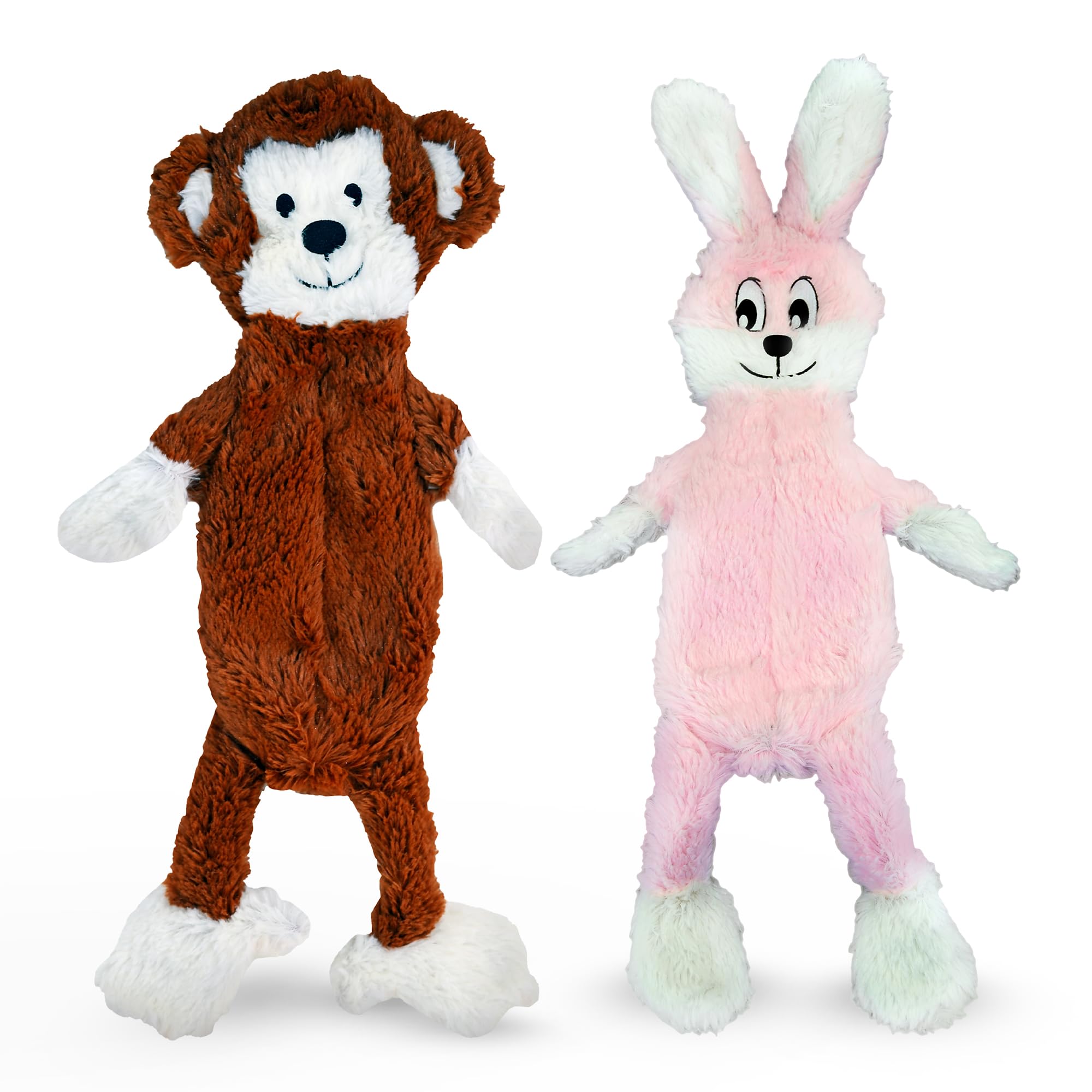 FGA MARKETPLACE Monkey-Pink Rabbit Flat NO Stuffing NO Squeak Plush Dog Toy, Funny Style Will Entertain Your Pet for Hours, Recommended for Small and