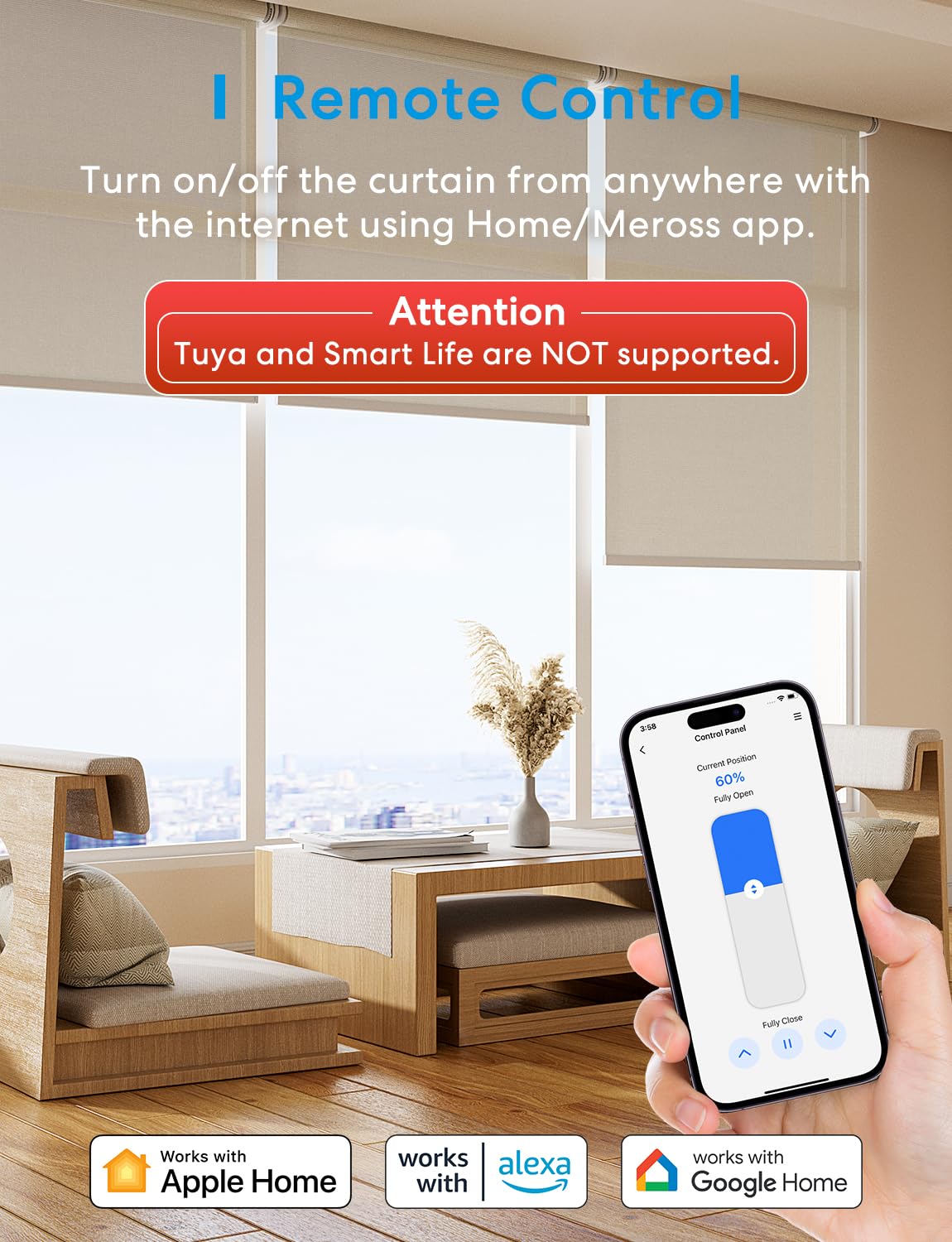 Meross Matter Smart Rolladenschalter WLAN 55x55mm, Smart Home Rolladensteuerung | Jalousieschalter, kompatibel mit Apple HomeKit, Alexa und Google Home(NEUTRALKABEL ERFORDERLICH)