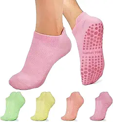4 pares de meias de Pilates, meias de algodão de cores mistas antiderrapantes com malha respirável