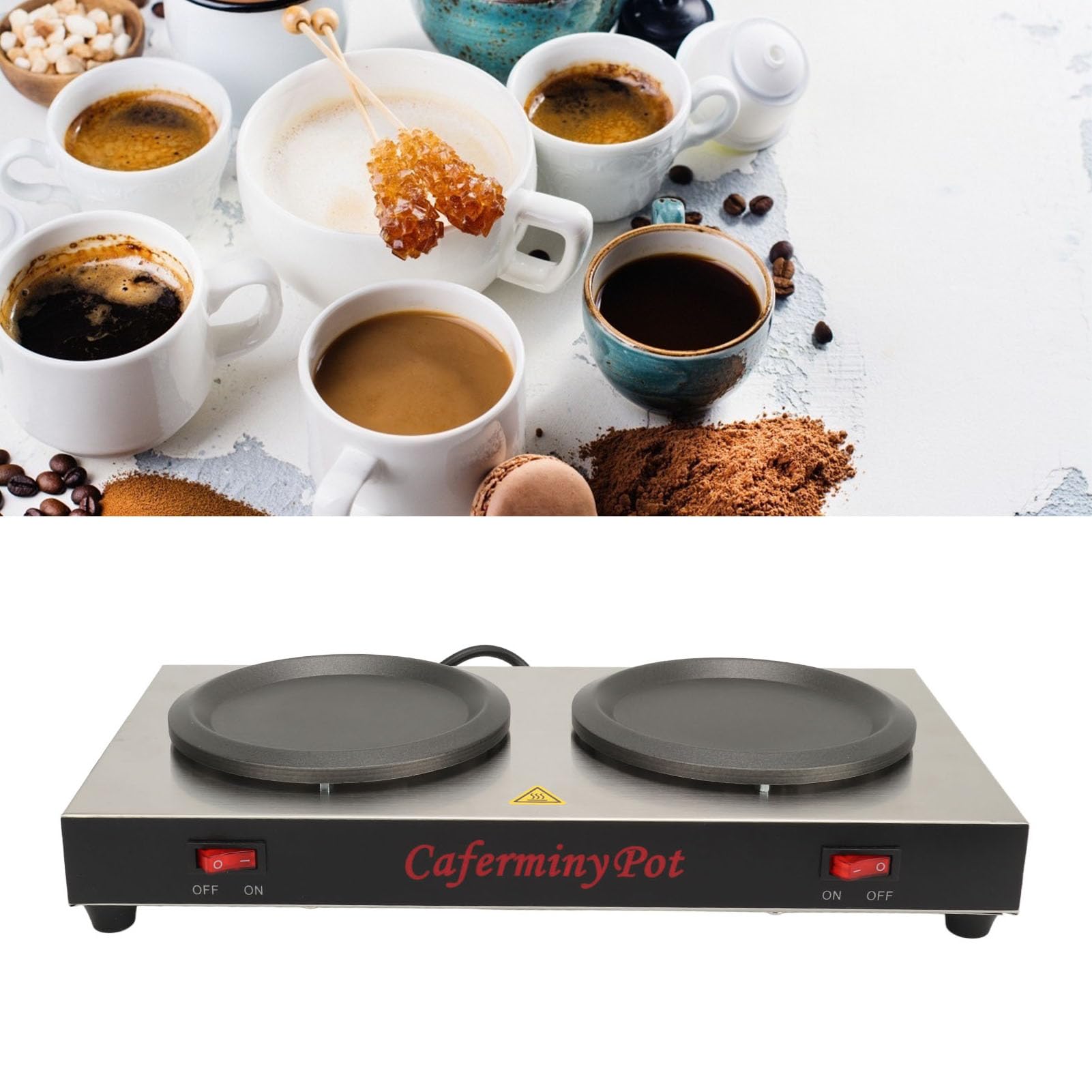 Réchauffeur de café Double, Acier Inoxydable 160 W Réchauffeur de Plaque Chauffante Double Portable Réchauffeur de Carafe Standard pour Cafetière Commerciale, pour Cafés