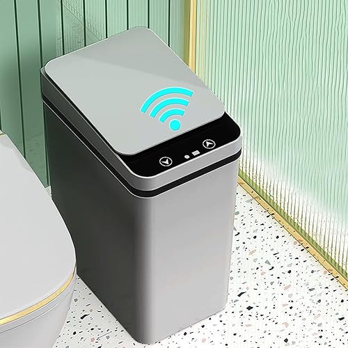 LALASTAR Bote de basura sin contacto, cubo de basura inteligente para baño, cubo de basura estrecho automático con tapa, cubo de basura con sensor