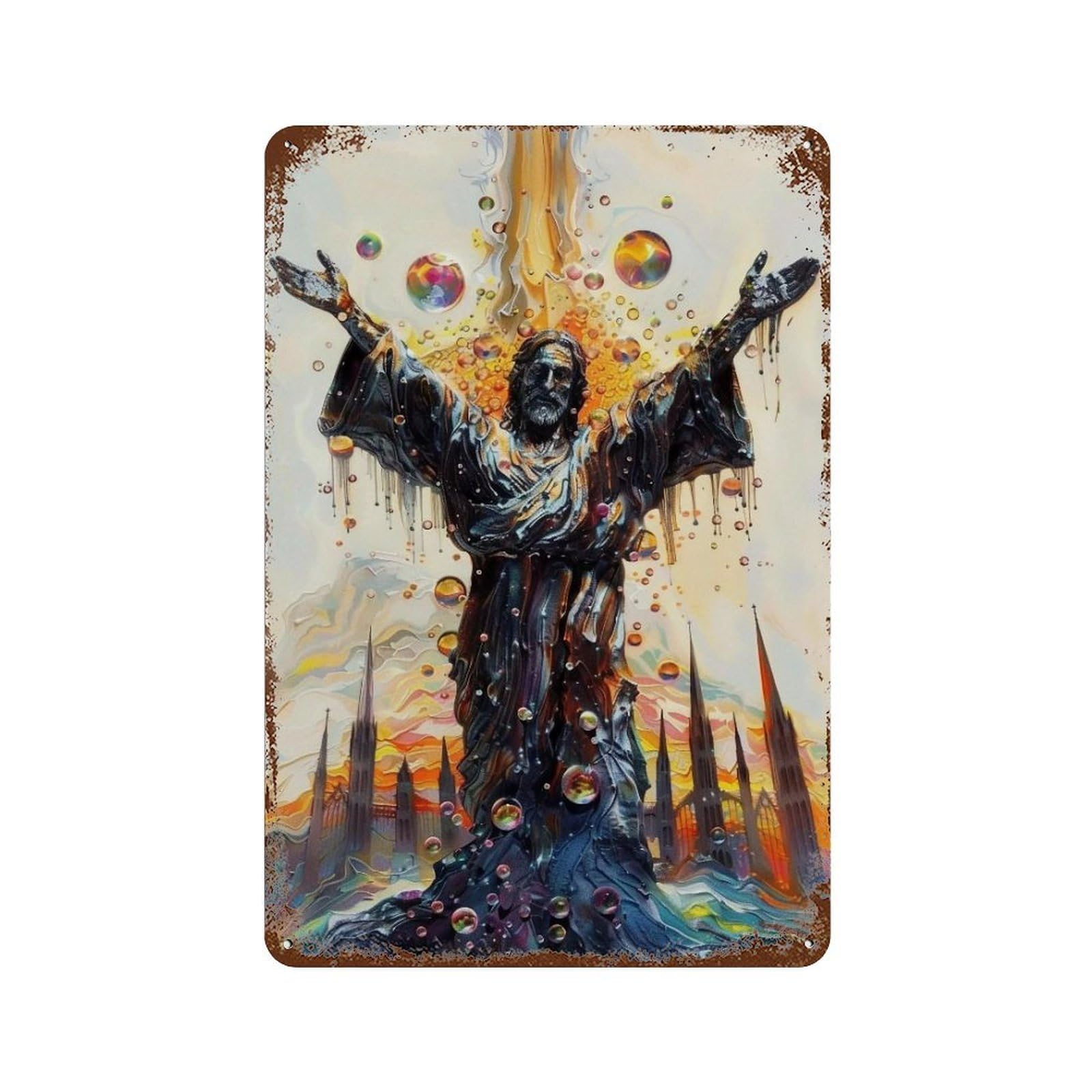 MGHTGRWE Glossy Swirl Gothic Radiant Christ 01 Poster Wall Art Iron Vintage Metal Tin Sign Modern Home Cofffee Club Art Bar Shop Decor 30x20cm