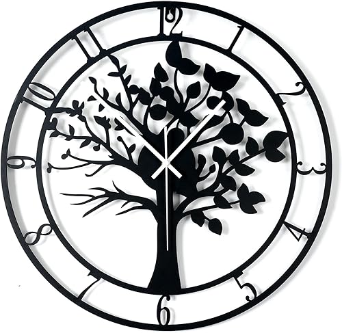Reloj de pared grande de 20 pulgadas con diseño de árbol de la vida para decoración de sala de estar, dormitorio, funciona con pilas, de metal,