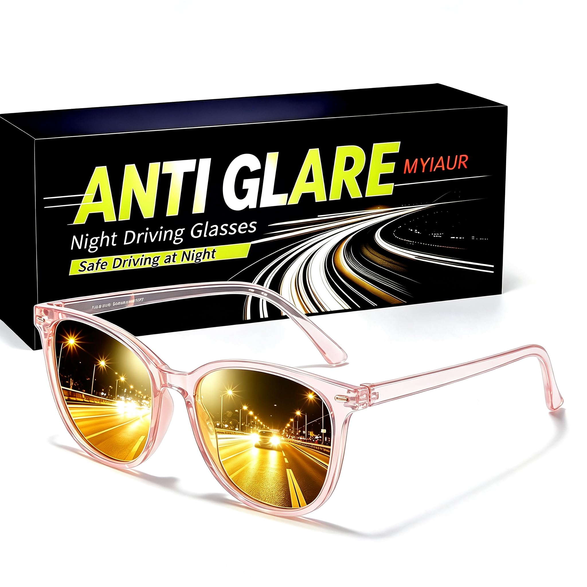 Myiaur Polarized Night Vision Glasses for Women, Anti-Glare Yellow Lens
