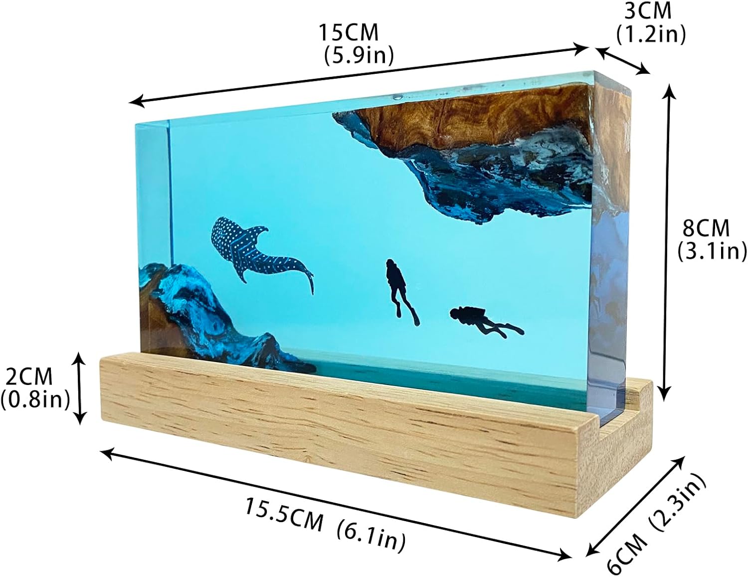 Simulated Ocean Landscape Whale Shark Diver Atmosphere Small Night Light Resin Solid Wood Handmade Art Home Decoration Art Decor Deep Sea DIY Small Table Lamp Festival Gift Birthday Gift