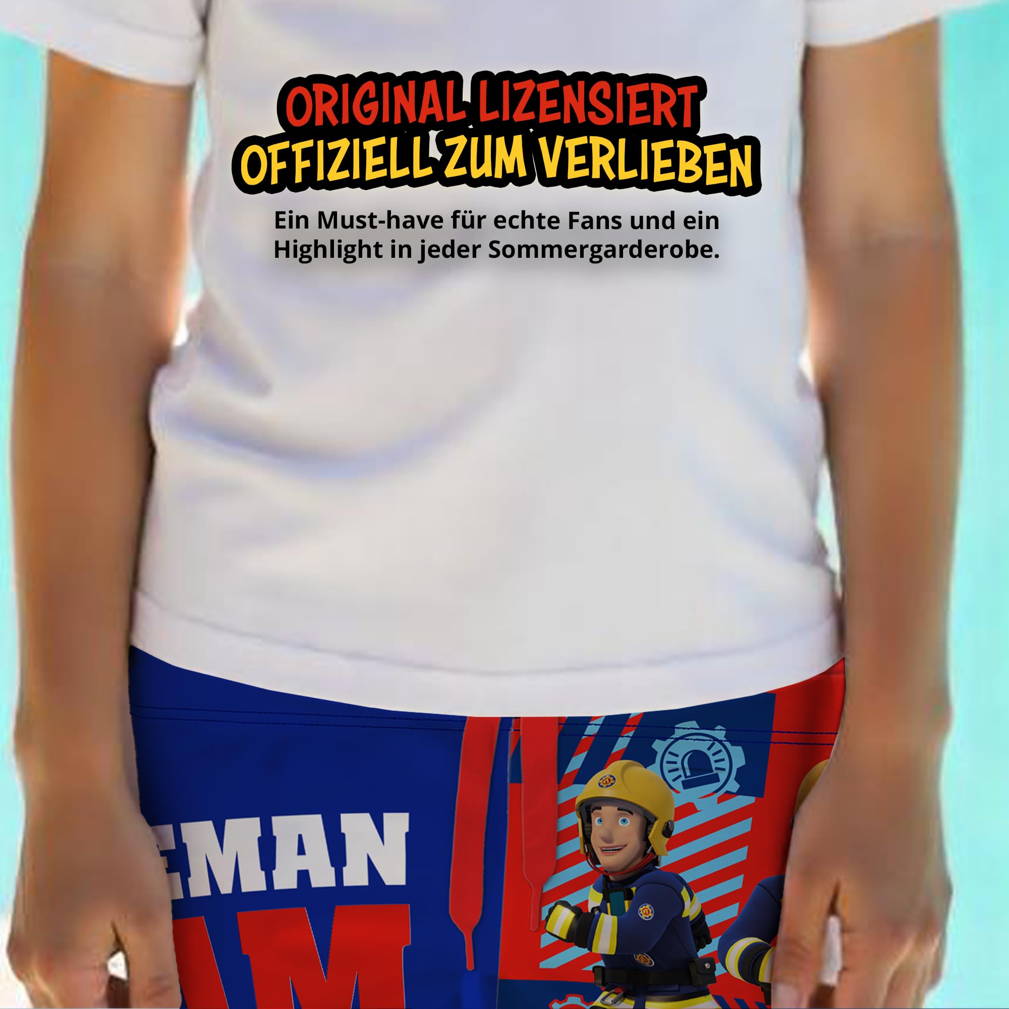 United Labels Feuerwehrmann Sam Badehose für Jungen, Blau Rot, Badeshorts Kinder, Schwimmhose