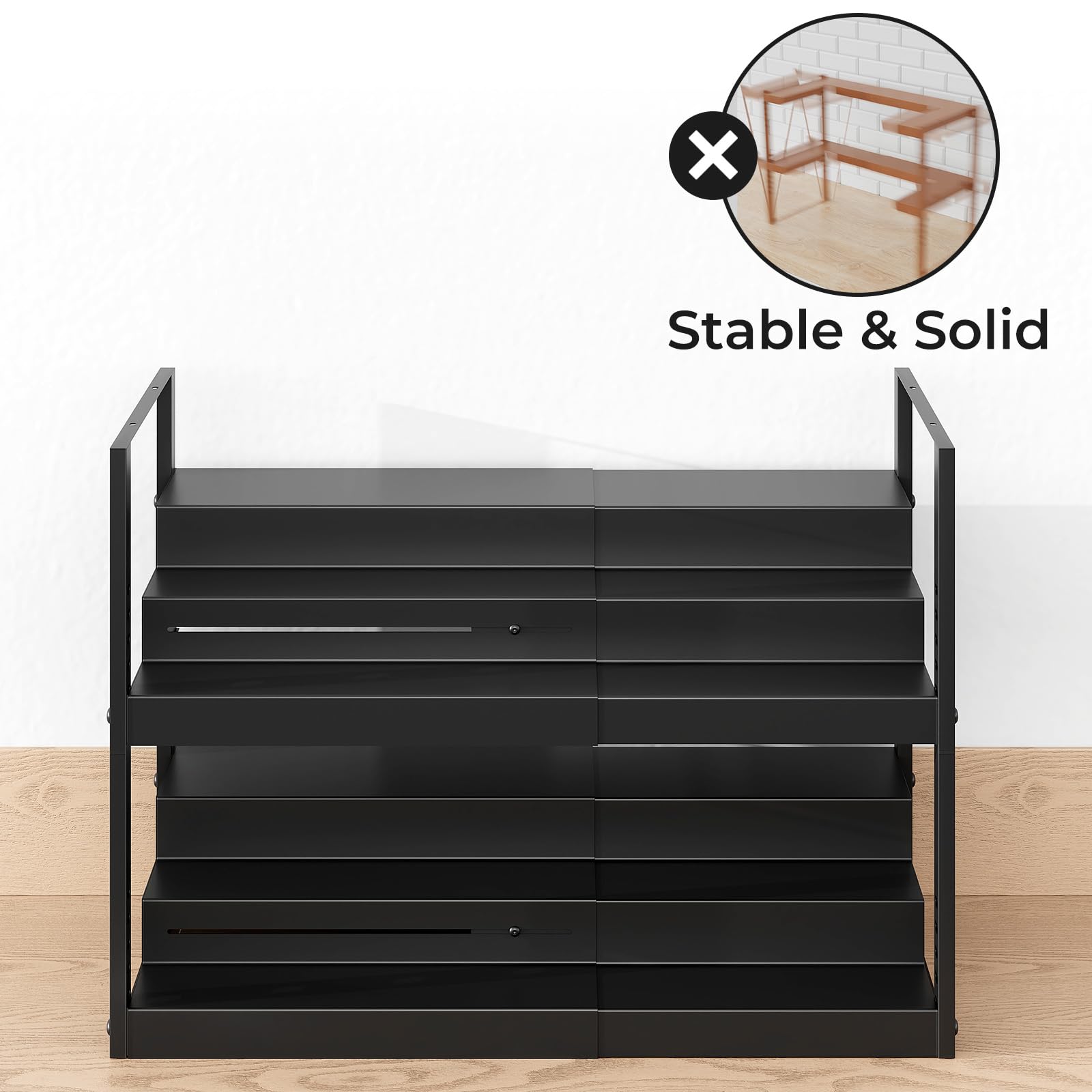 ODesign Extendable Stepped Spice Rack Organizer Double-Layer Pantry Seasoning Storage for Kitchen Bathroom Cabinet Countertop - Black