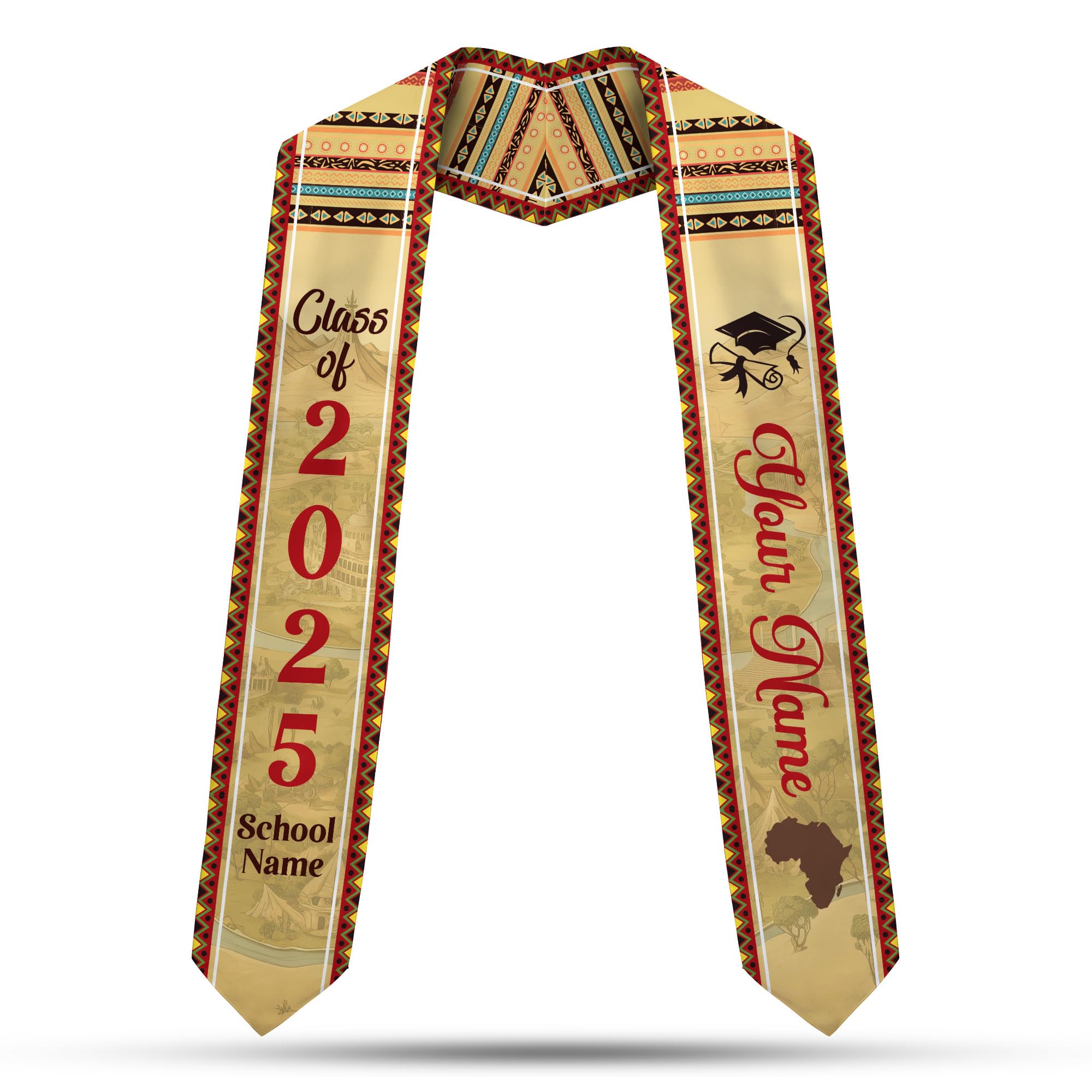 MonkeyVan Custom African American Graduation Stole,Personalized Kente Graduation Sash,Class of 2025 African Graduation Stole A284