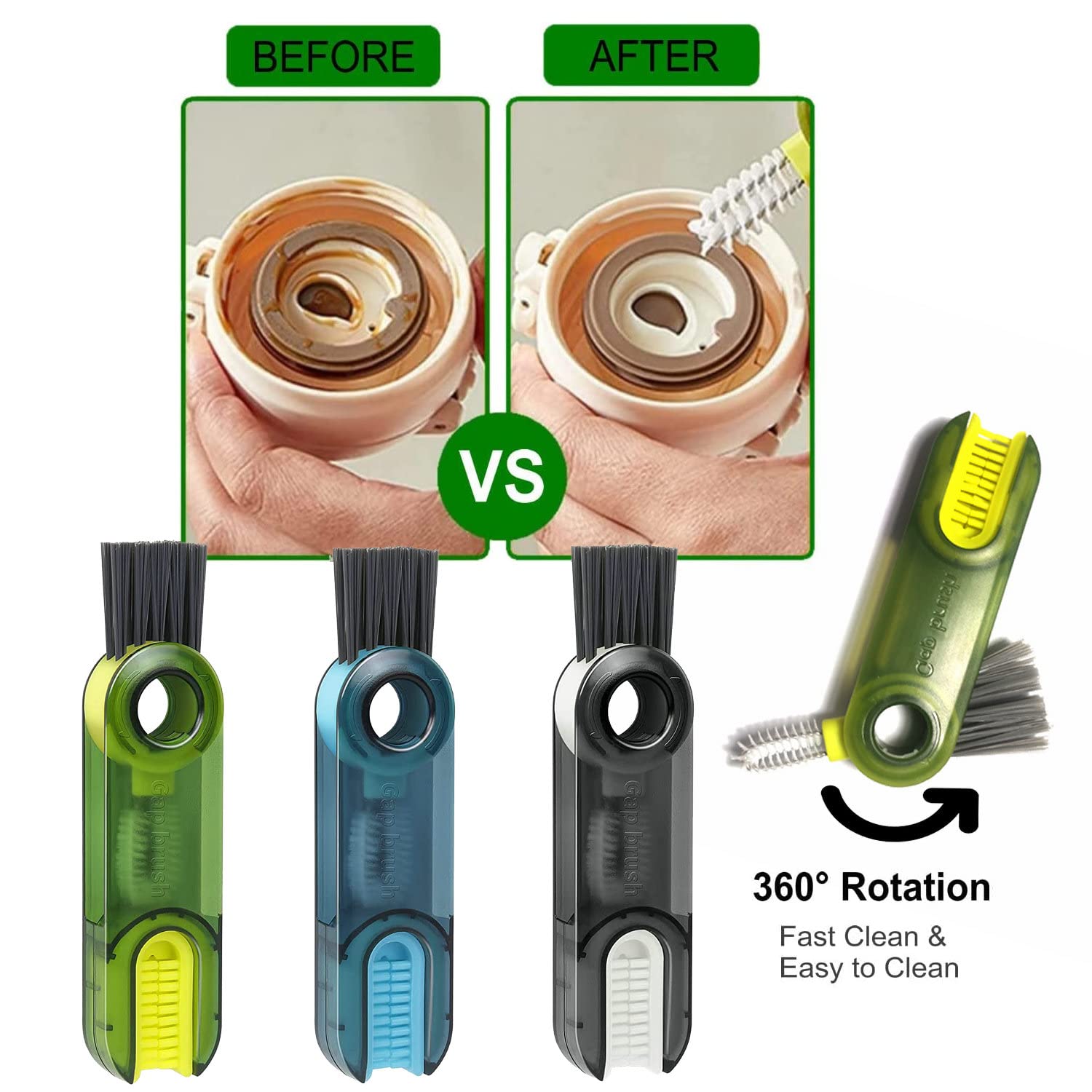 2 Brosses De Nettoyage 3-en-1 Pour Tasses Et Bouteilles - Nettoyeur Couvercle Stanley, Gourdes, Éco-Friendly