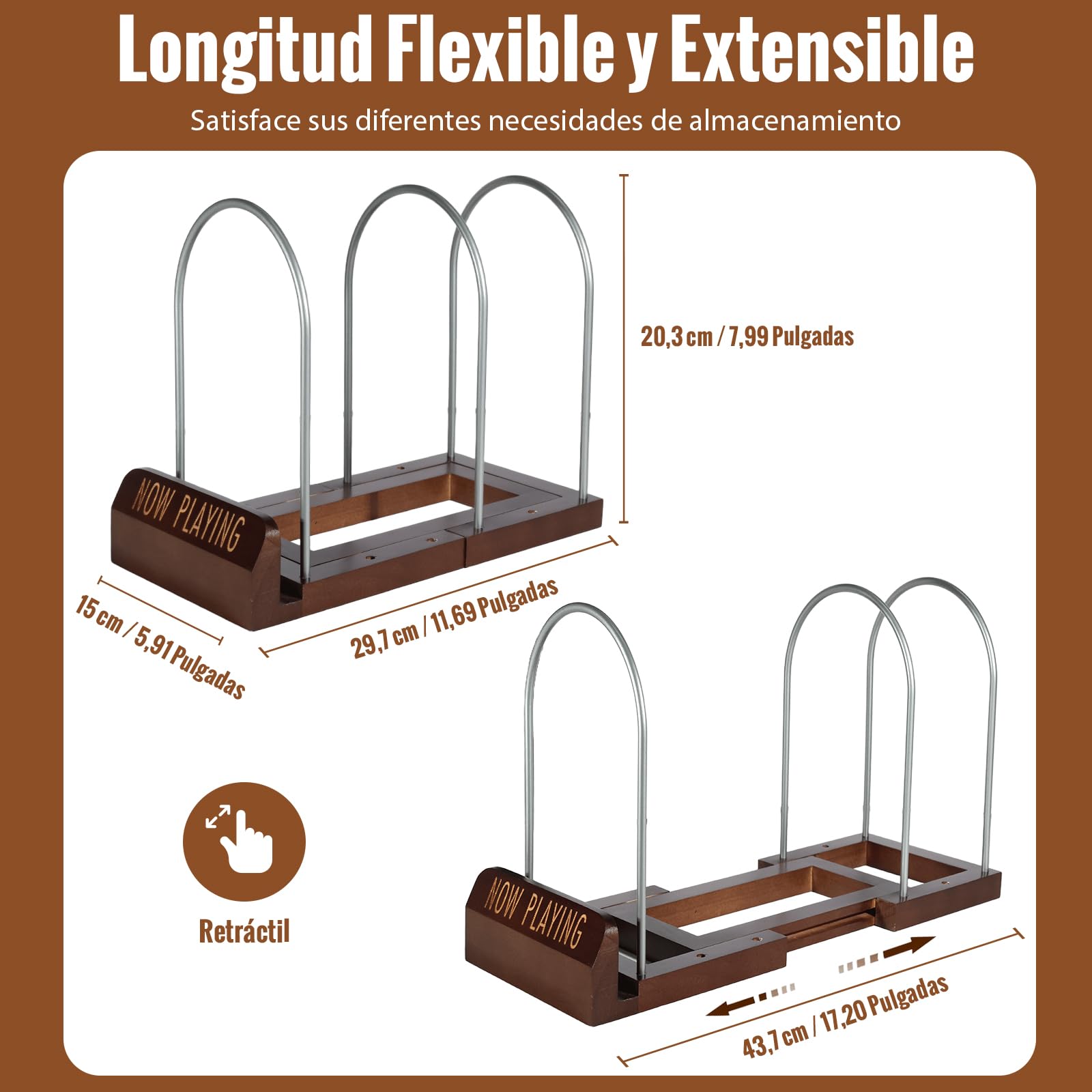 Now Playing Vinyl Stand, Soporte Vinilos Ajustable para 30-70 LP, Compacto y Estable