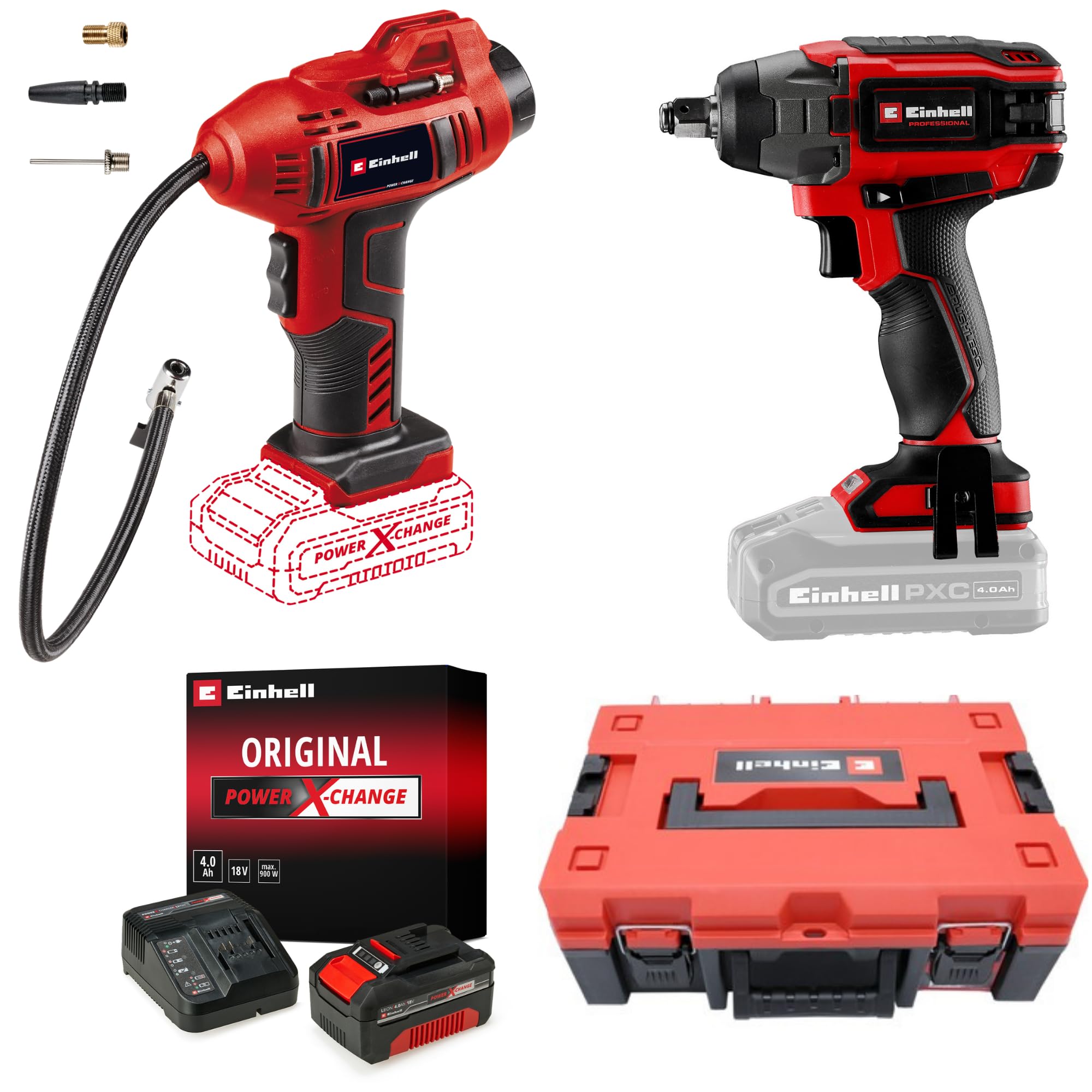 Einhell IMPAXXO 18/230 + CE-CC 18 Li Akülü Somun Sıkma ve Oto Hava Kompresörü Seti (4,0 Ah Akü ve Şarj Cihazı, Çanta Dahildir)