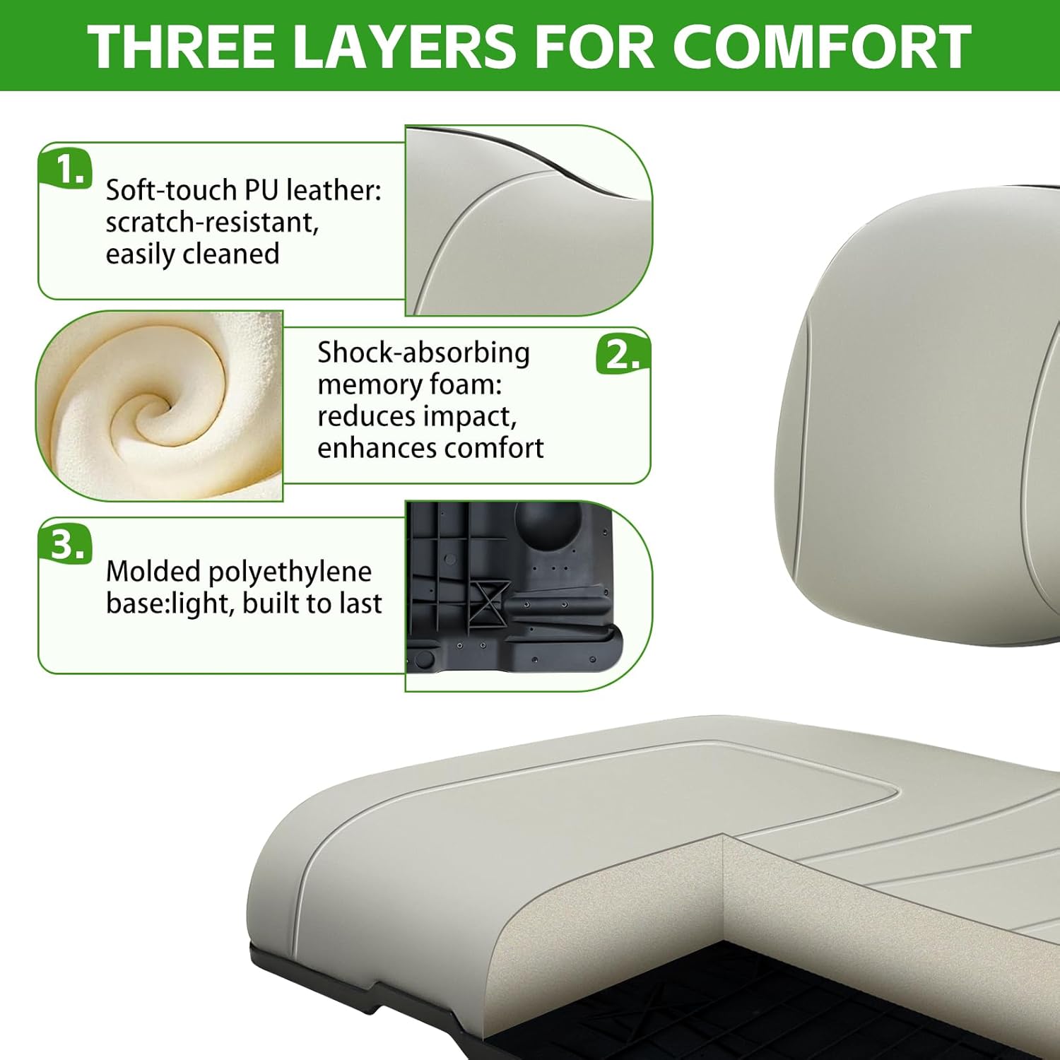 Golf Cart Front Seat Bottom and Back Rest Cushion Assembly Kit Replacement for Yamaha G29/Drive 2007-2016