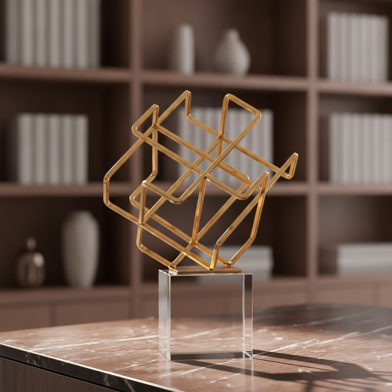 Figura Conceptual Metal Abstracto | Estructura Metálica Entrelazada, Estatua corativa, para Escritorio, Oficina, Plata, Estilo B
