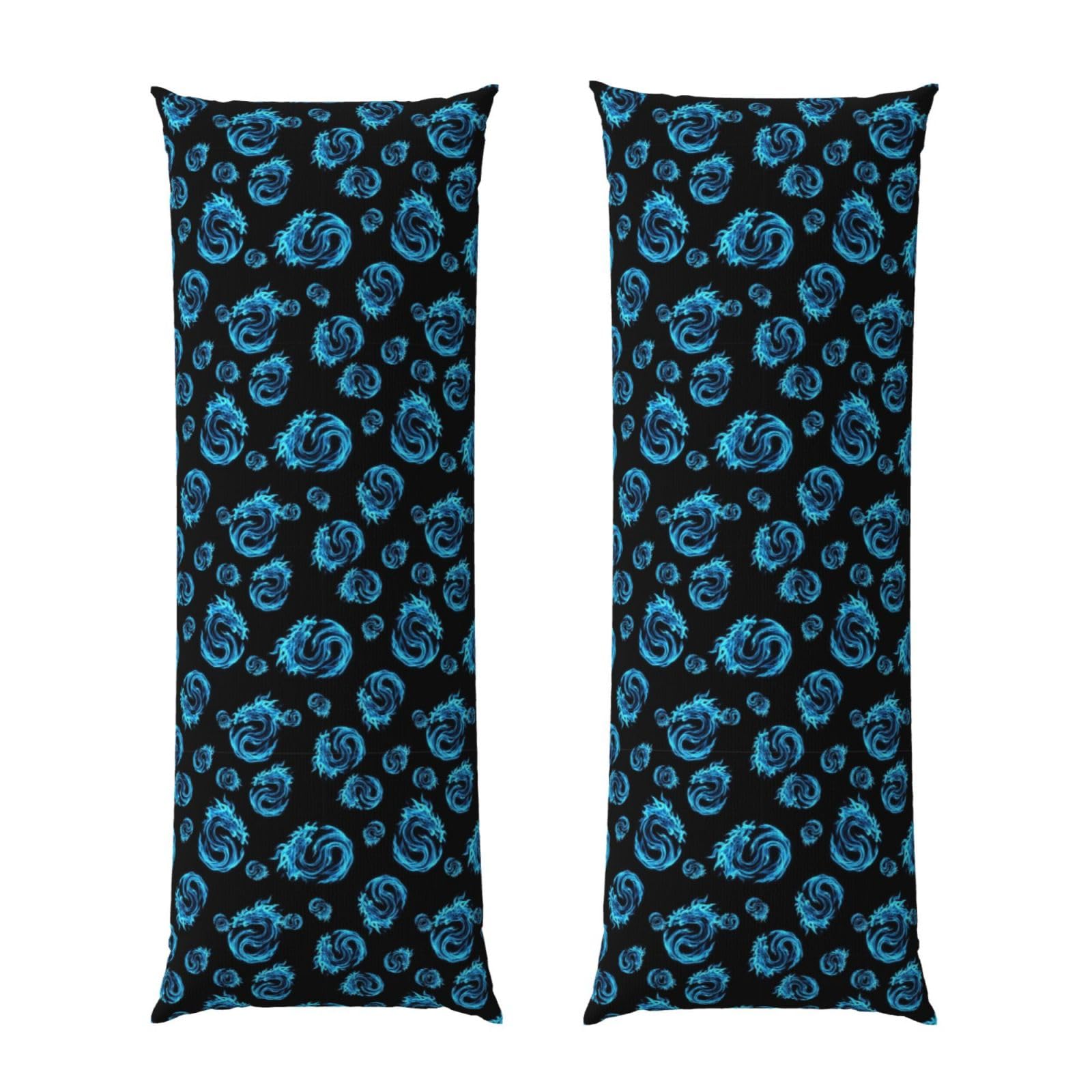Long Pillow Cover 20x54, Blue Fire Flames Dragon, Cozy Microfiber Pillowcase with Zipper, Soft Breathable Protector for Bed Sofa Couch Decoration