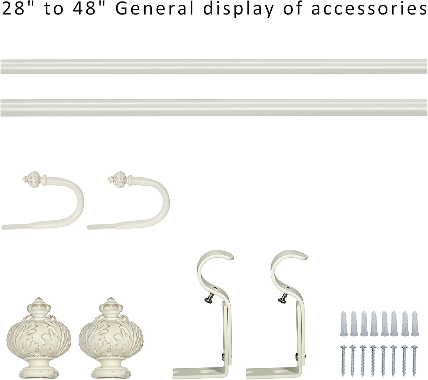 Boenley 1" Curtain Rod with Albert Finials - 28" to 48", Weathered White