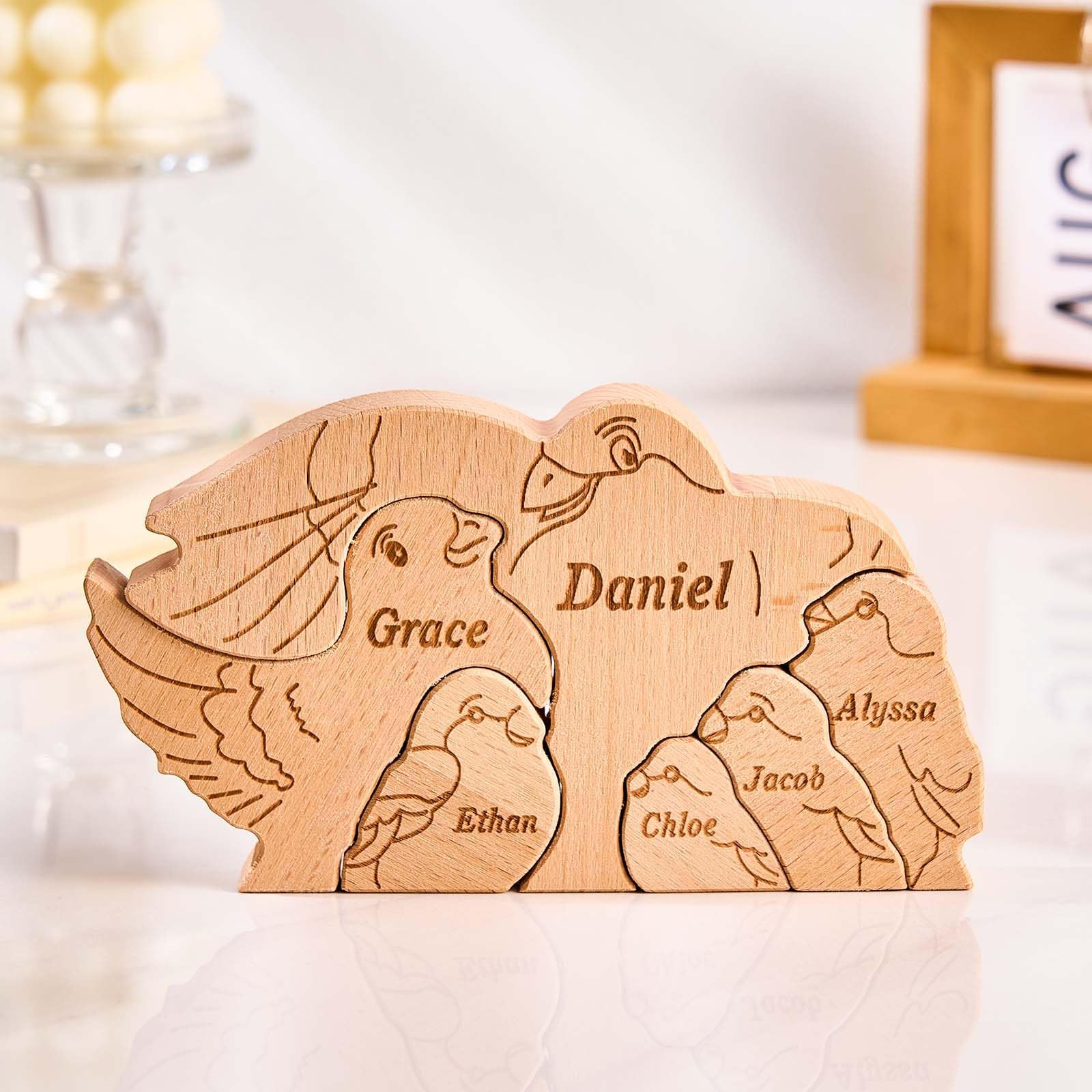 Personalised Wooden Cute Eagle Puzzle with 6 Family Names, Custom Family Name Sculpture - Ideal for Christmas, Birthdays, Housewarming - Unique Wooden Decor Gift for Mom and Dadโฆ โ image 1