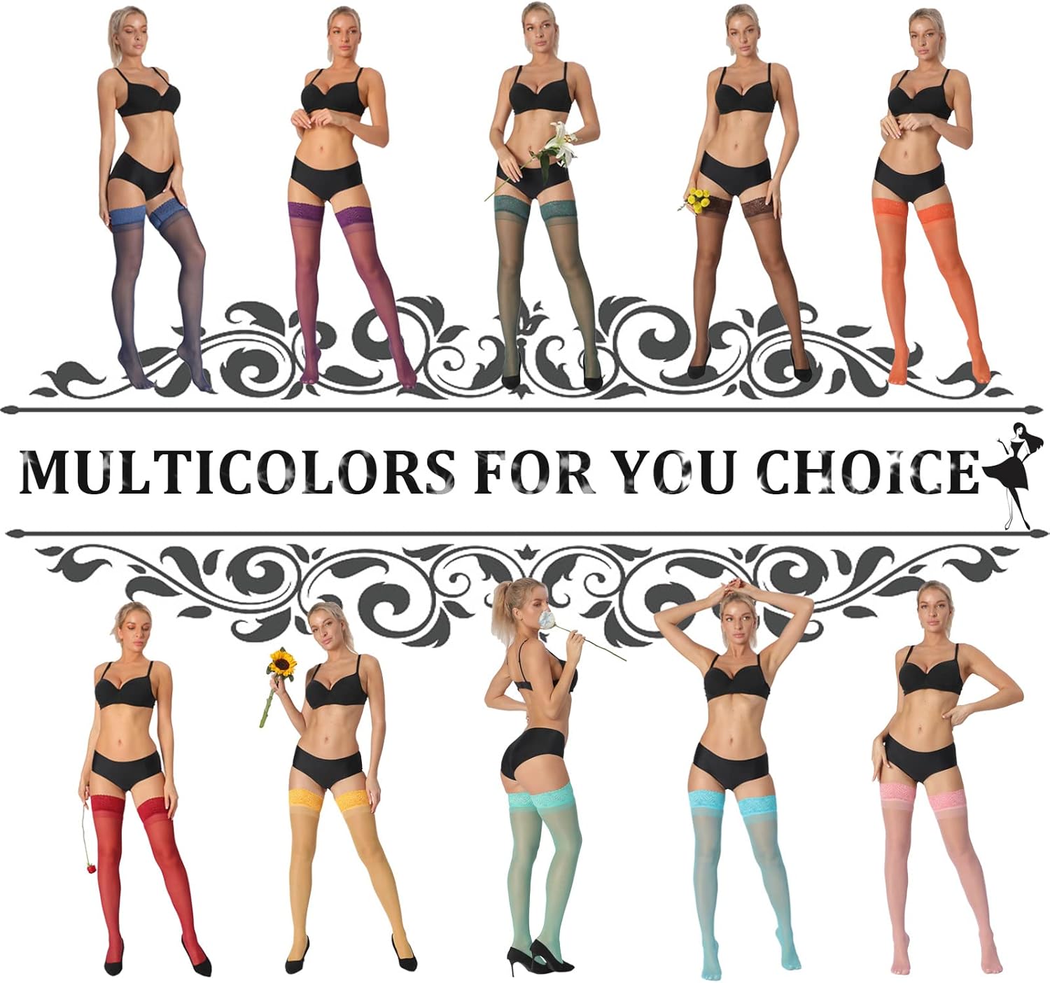 MERYLURE Thigh High Stockings Silicone Lace Top Stay Up Silk Semi Sheer Pantyhose for Women Hold Up Nylon Lingerie - Image 7