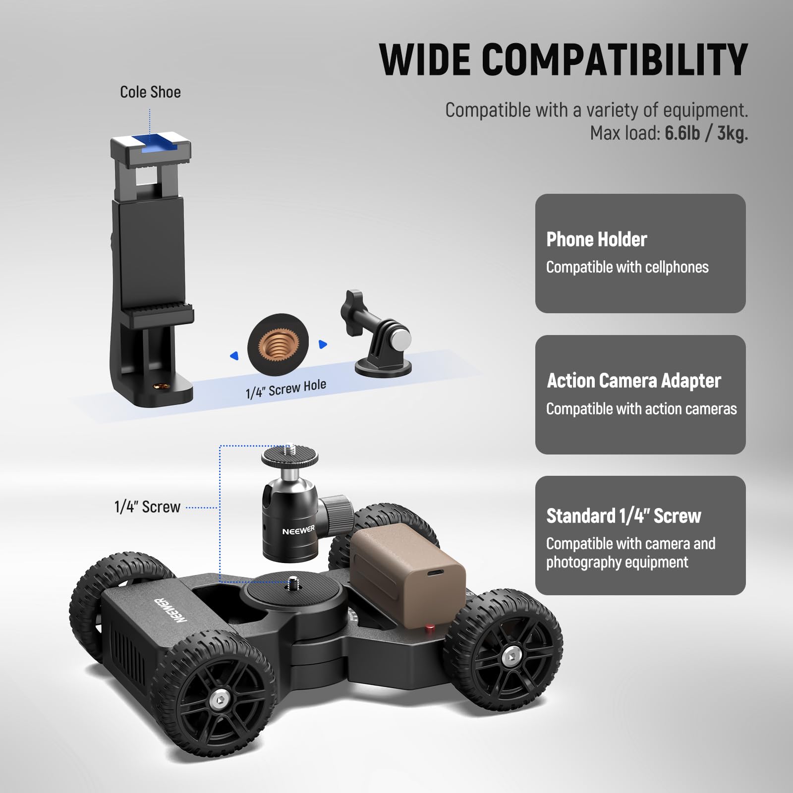 NEEWER DL400 Camera Slider Dolly Motorizzato, Controllo App, Aggiornato a Doppio Motore Ultra Silenzioso, Batteria 5 Ore, Compatibile con GoPro iPhone Android Samsung Smartphone DSLR Camera Camcorder