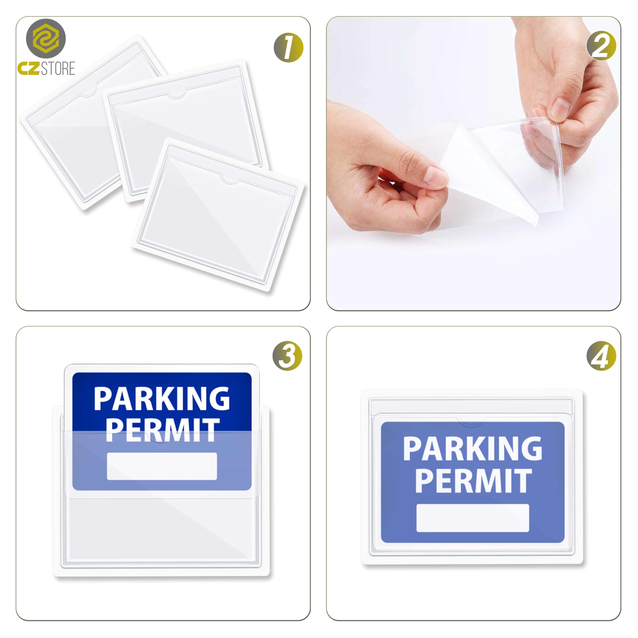 Soporte Permiso Coche Pegatina para el parabrisas y Portapapeles de Aparcamiento, Tarjetas de Discapacidad, Notas - ✮GARANTÍA DE POR VIDA✮|KIT DE 6| Funda Autoadhesivo para Tickets