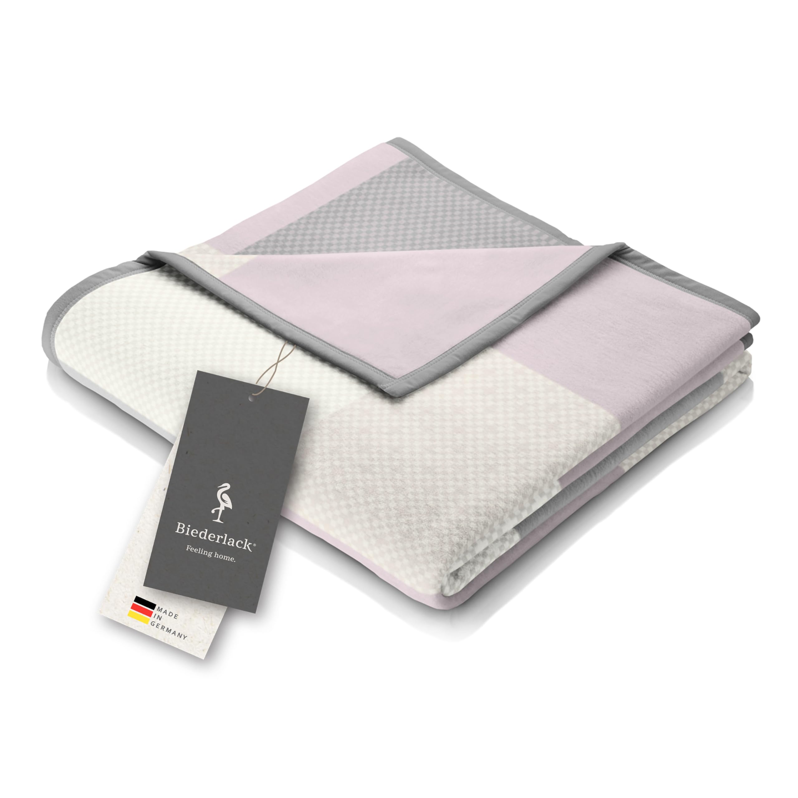 biederlack®samt-weiche Kuscheldecke Pastell Karo, Sofa-Decke in 150x200cm | Made in Germany, Kuscheldecke aus Baumwollmischgewebe, rosa karierte Tagesdecke, OEKO-TEX Made in Green, moderne Karo-Decke